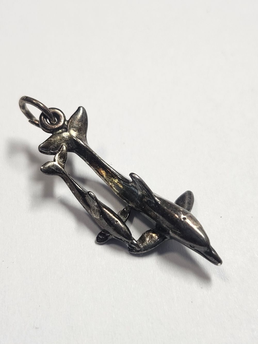 Sterling Silver Sunwest Dolphin Pair Pendant Charm Mom And Baby 925 Oxidized